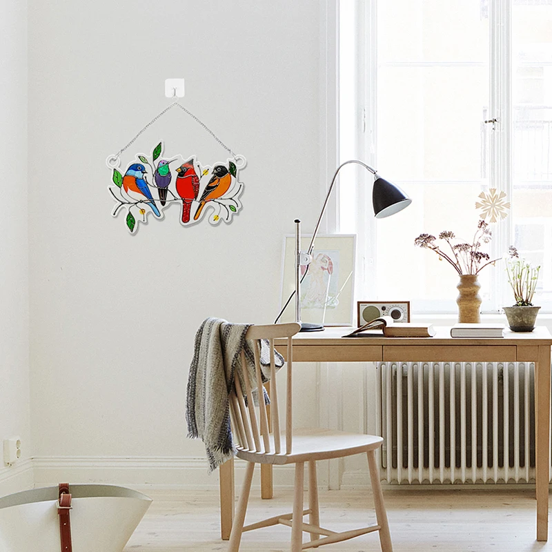 

Multicolor Birds on a Wire High Stained Suncatcher Window Panel Bird Series Ornaments Pendant Colorful bird Home Decoration Gift