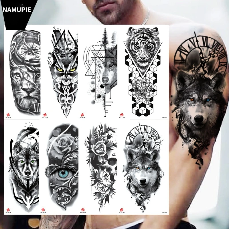 Waterproof Temporary Tattoo Sticker Chest Black Flash Tattoos Wolf Tiger Dragons Sexy Flower Body Art Arm Fake Tatoo Women Men