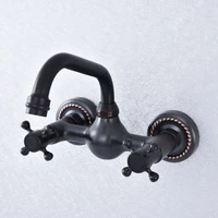 wall mounted bathroom basin faucet kitchen sink mixer tap dual handle black oil rubbed brass 360 swivel spout mixer tap lsf726