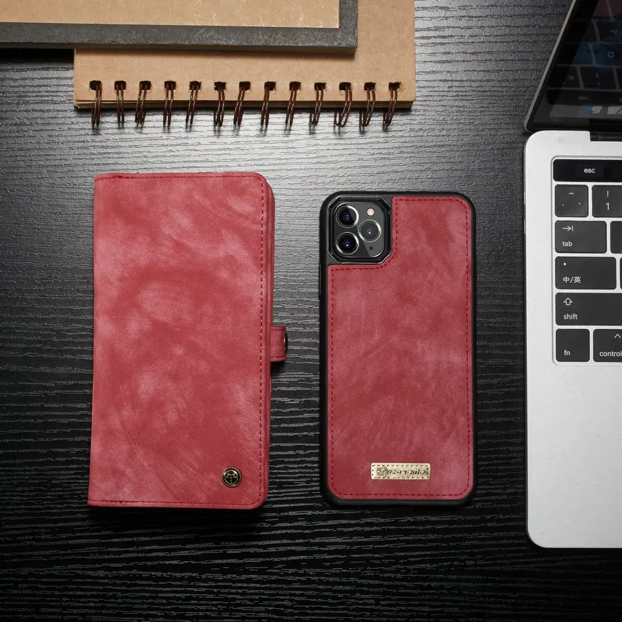 

CaseMe Zipper Coques For iPhone 11 Pro Max Wallet Case 2 in 1 Detachable Genuine Leather Magnetic Flip Cover For iPhone 11