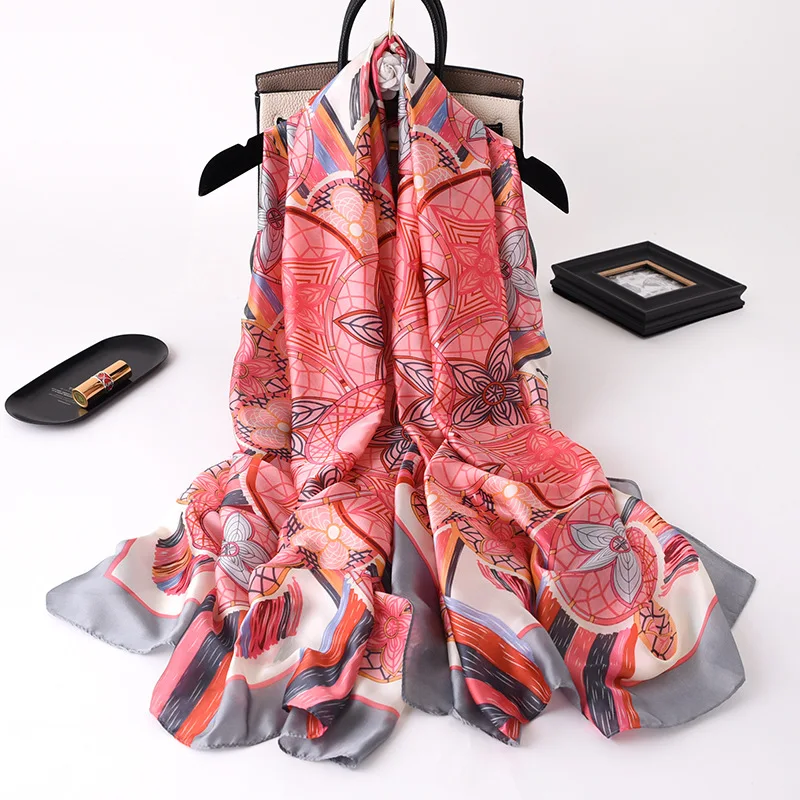 

Spring and Autumn European and American New Imitated Silk Scarf Women's Korean-Style Long Shawl Thick Warm Leather Buckle Scarf