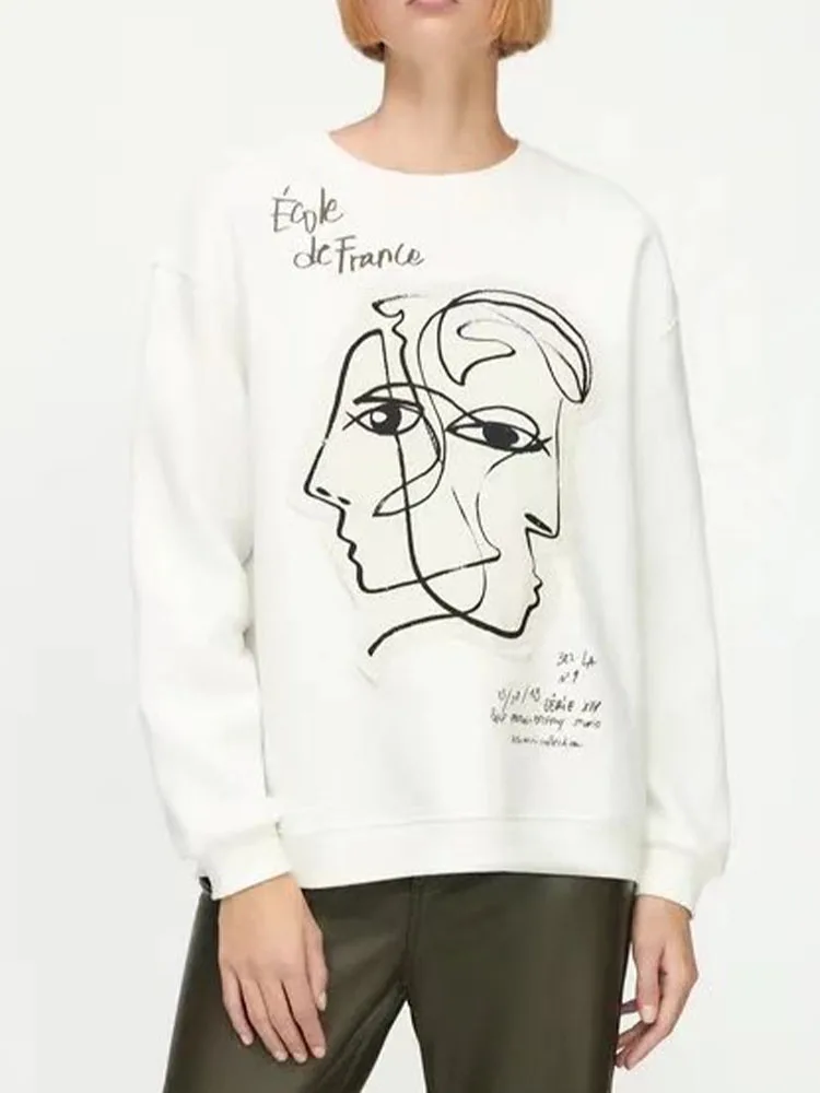 Свитер спортивный свободный с круглым вырезом и длинными рукавами | Женская