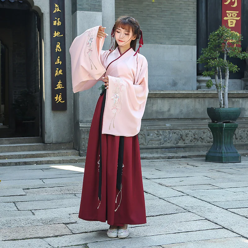 Hanfu Женская китайская одежда для народных танцев костюмы древней династии Тан китайские топы Юбки традиционная одежда для выступлений DN4132