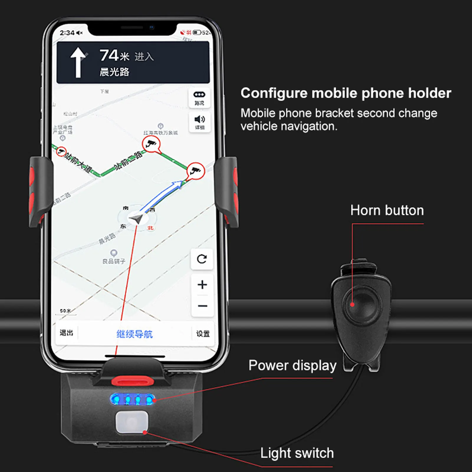 4in1 bicycle light usb charging lighting cycling phone holders led headlight horn bell mtb power bank for bike accessories free global shipping
