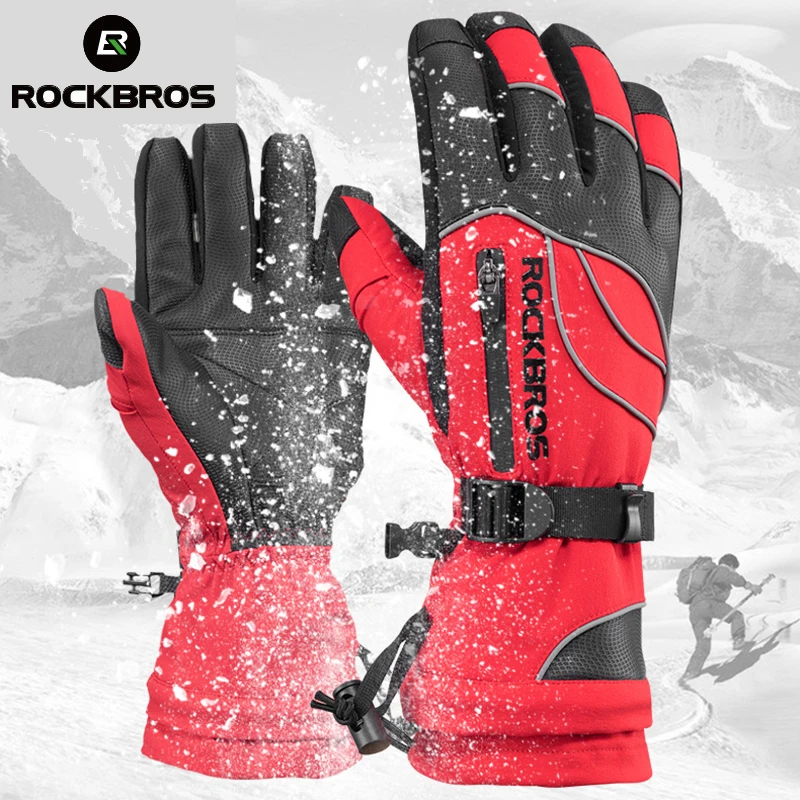 

ROCKBROS Skiing Gloves Men Windproof Waterproof Warm Thickened Plus Velvet Cold Resistance Women Outdoor Sports Motorcycle Glove