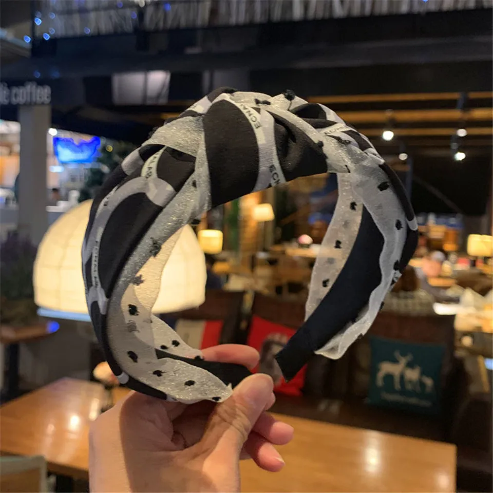 

Simple Color Patchwork Hairbands For Women Solid Net Yarn Hair Hoop Bands Fabric Cross Knotted Wide Side Striped Headband Girls