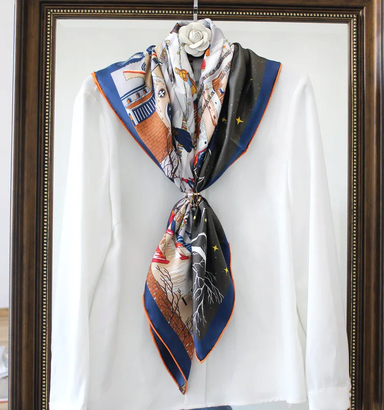 Саржевый шелковый шарф 90 см, Женский Пляжный платок, модный дизайн, шаль, хиджаб для женщин и девушек, подарок от AliExpress RU&CIS NEW