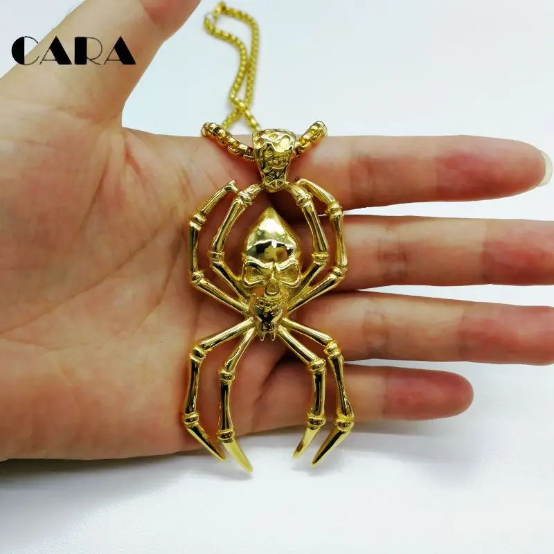 

New 316L Stainless steel casting BIG Skull spider necklace pendant mens fashion hip hop personal necklace jewelry CARA0243
