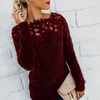 casual office lady sweater lace female pure color knitted sweater lady sweater lady sweater
