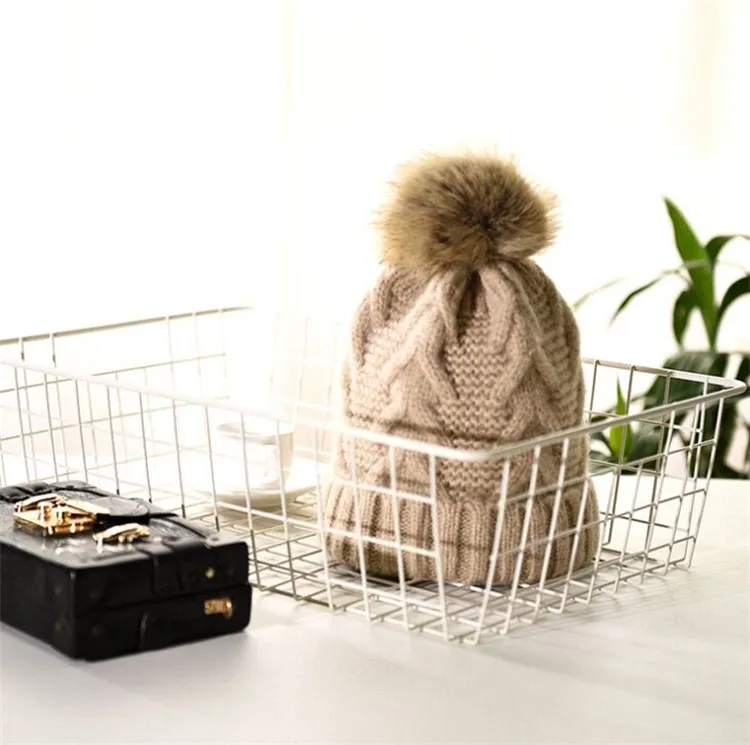 Женская Вязаная Шапка бини с помпоном из искусственного меха|Женские Skullies и