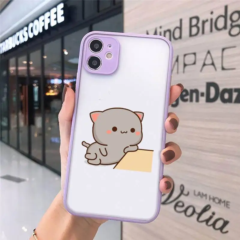 

Peach cat Phone Cases Matte Transparent for iPhone 7 8 11 12 s mini pro X XS XR MAX Plus cover funda