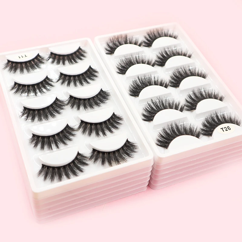 

5 Pairs 3D Faux Mink Hair False Eyelashes Natural Long Wispies Lashes Handmade Cruelty-free Criss-cross Eyelashes Makeup Tools