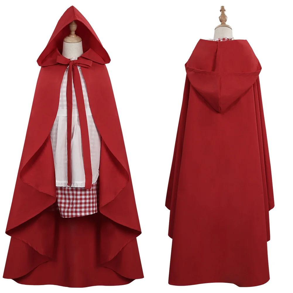 

Kids Children Red Dress Little Red Cosplay Costume Dress Cloak Outfits Halloween Carnival Suit
