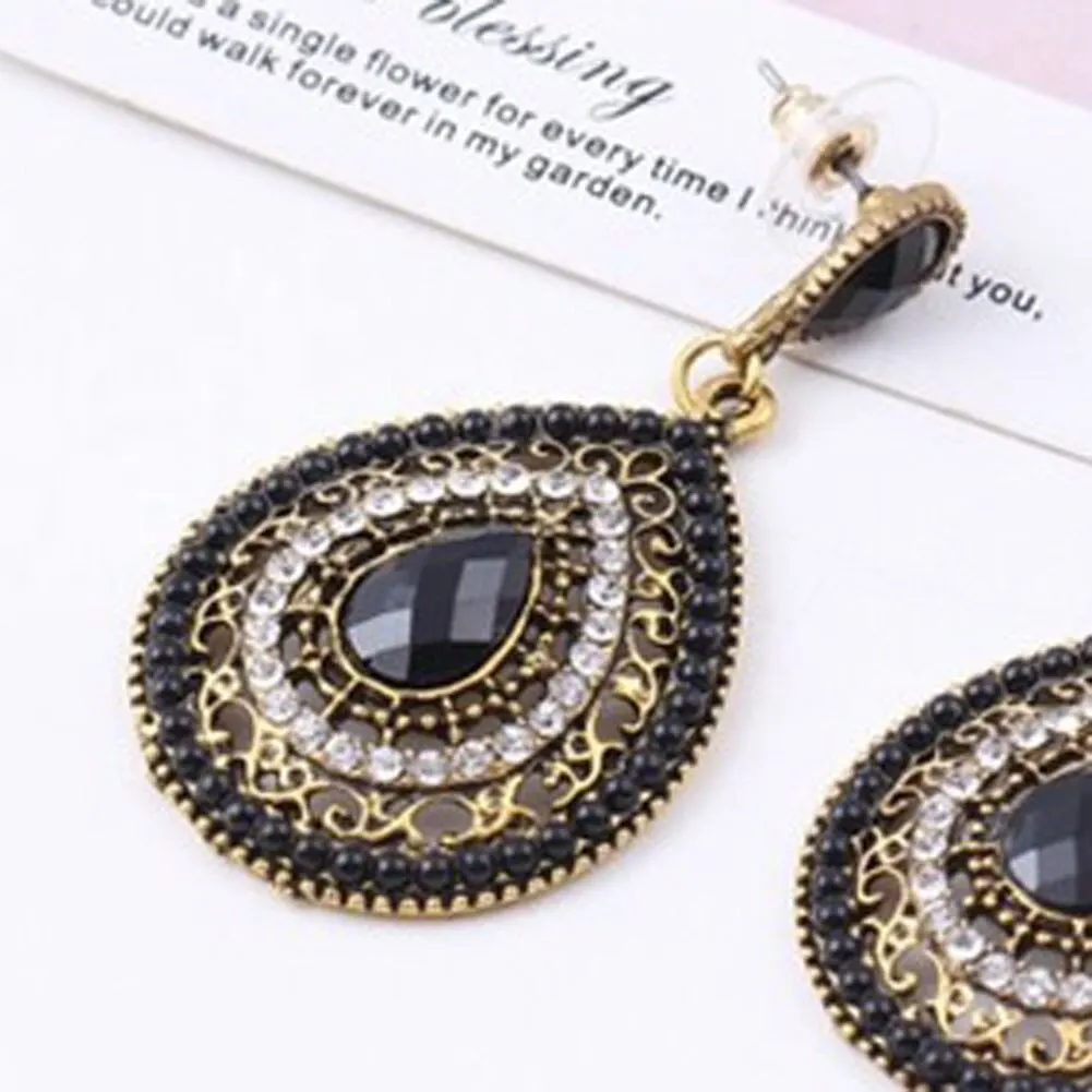 

2021 New 1Pair Antique Color Earring Multi Color Full Rhinestone Filled Large Water Drop Crystal Boho Dangle Earrings