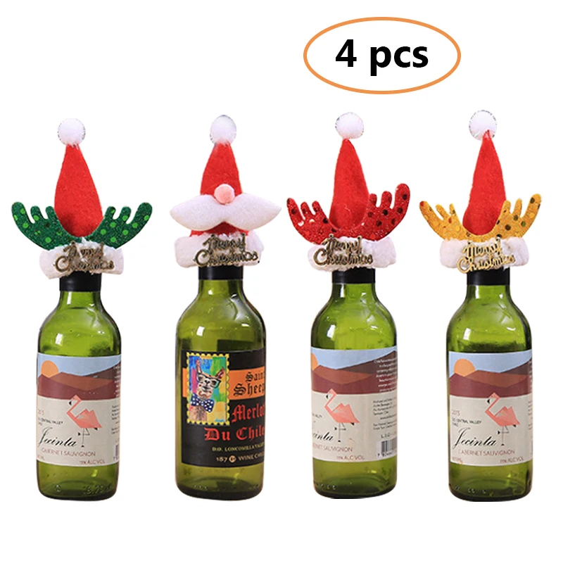 4PCS V Рождественские украшения для дома Санта Клаус крышки бутылки вина Снеговик Рождественский чулок держатели для подарков на Рождество год декор 1/2/3/4 шт - Цвет: 4PCS V