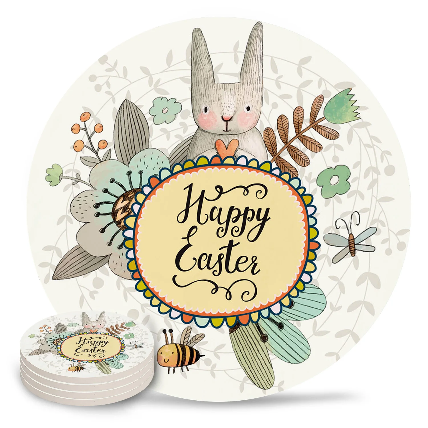 Керамические подставки для напитков с кроличьими цветами и пчелами столовые