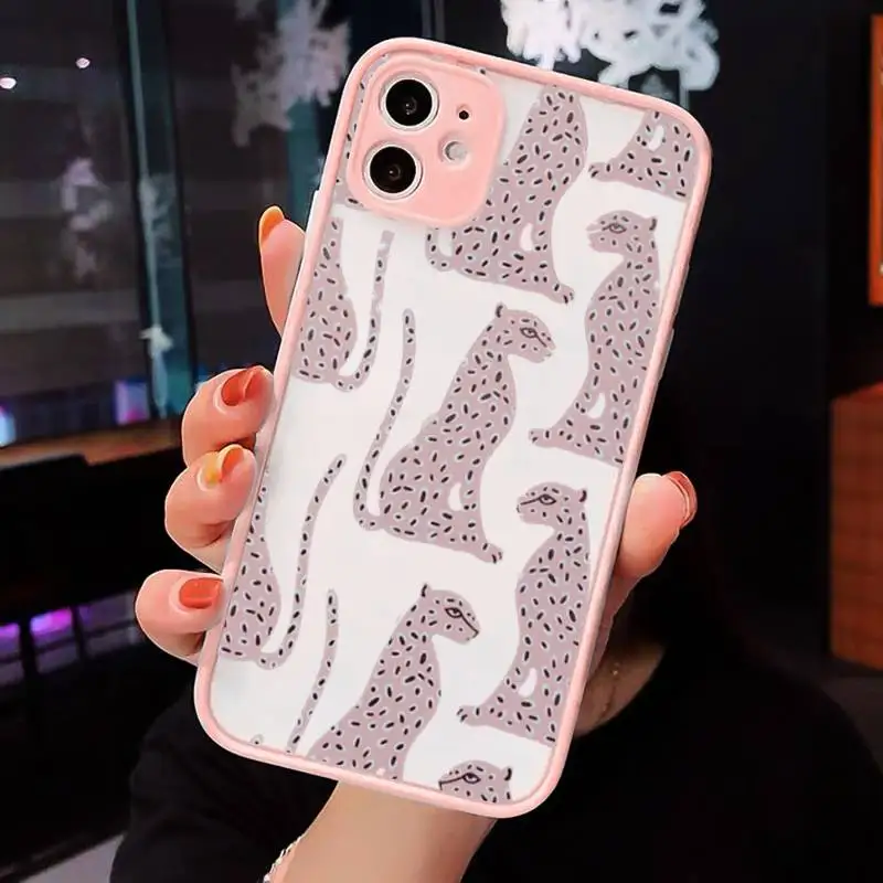 

Luxury brand leopard art print pattern Phone Cases matte transparent For iphone 7 8 11 12 plus mini x xs xr pro max cover
