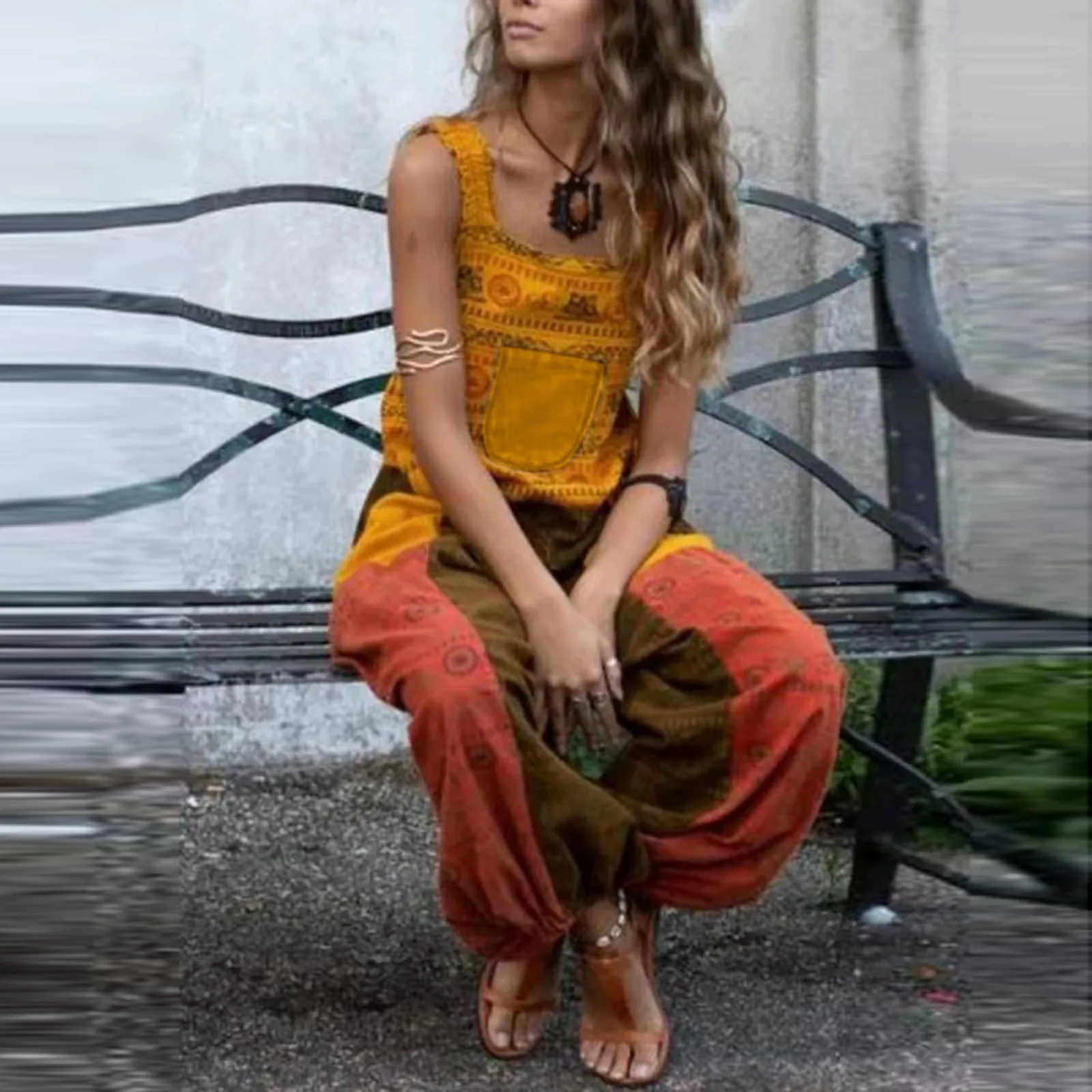 

Комбинезон Для женщин Boho печать комбинезон длинные легкий костюм с шортами, мини, с кнопками и спецодежда с карманами комбинезон Для женщин ...