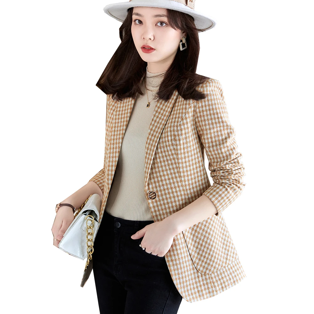 

Female Yellow Black Blazer Jacket Women Fashion Slim Long Sleeve Temperament Casual Office Ladies Work Coat