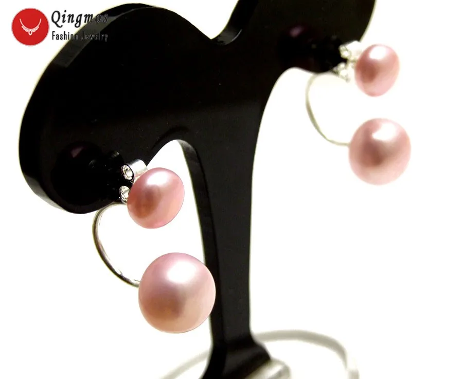 Женские серьги с натуральным жемчугом Qingmos двусторонние плоским круглым