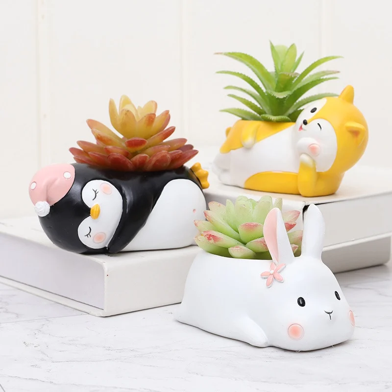 

Cute Animal Flower Pot Animal Succulent FlowerPots Dinosaur Duck Rabbit Penguin Shiba Inu Cubs Plants Planters Mini Home Decor