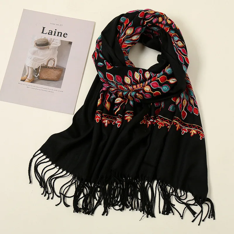 

Мягкий женский шарф в стиле ретро из искусственного кашемира с подсолнухами, модная теплая плотная шаль с кисточками для осени и зимы, женск...