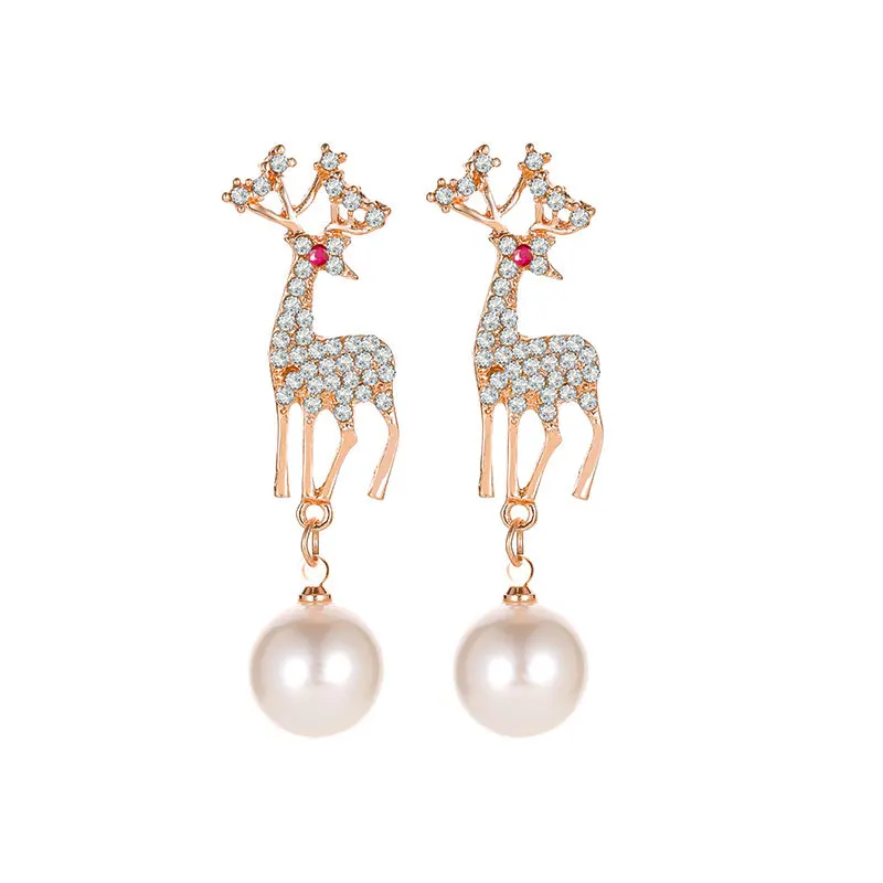 

Christmas Cute Small Deer Earrings Crystal Pearl Elk Deer Stud Earrings For Women Earing Jewelry Earings Earring Kolczyki Brinco