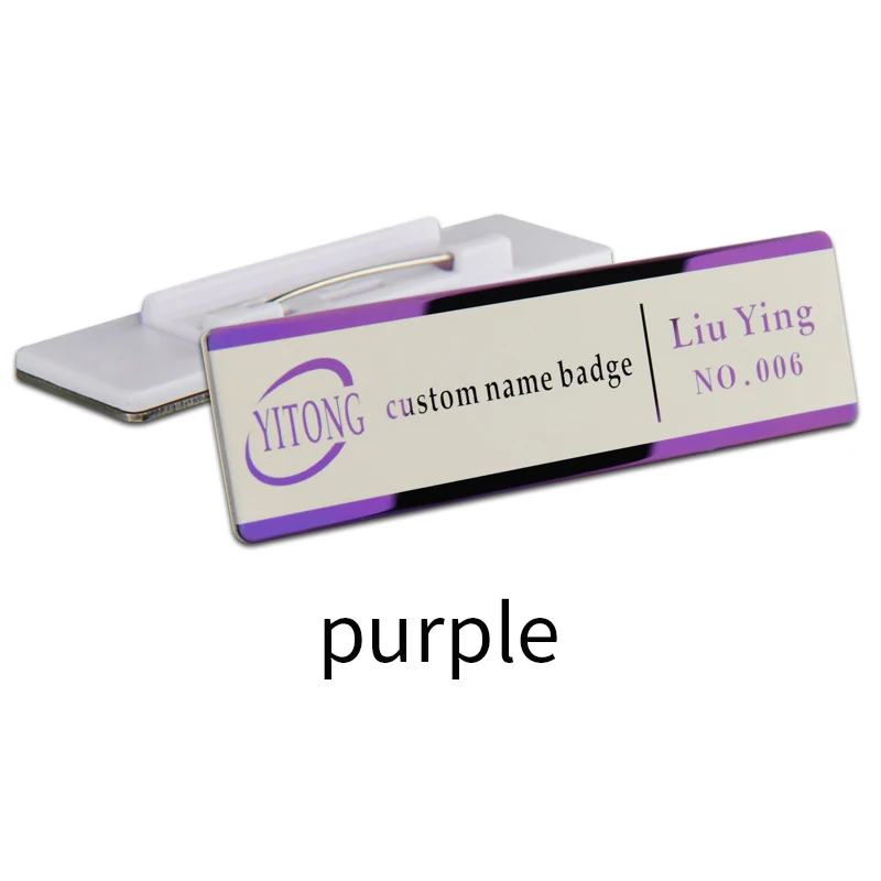 purple 1 шт. индивидуальный бейдж с именем металлический 70*20 мм ID значок с лазерной гравировкой значок бизнес имя - Цвет: purple