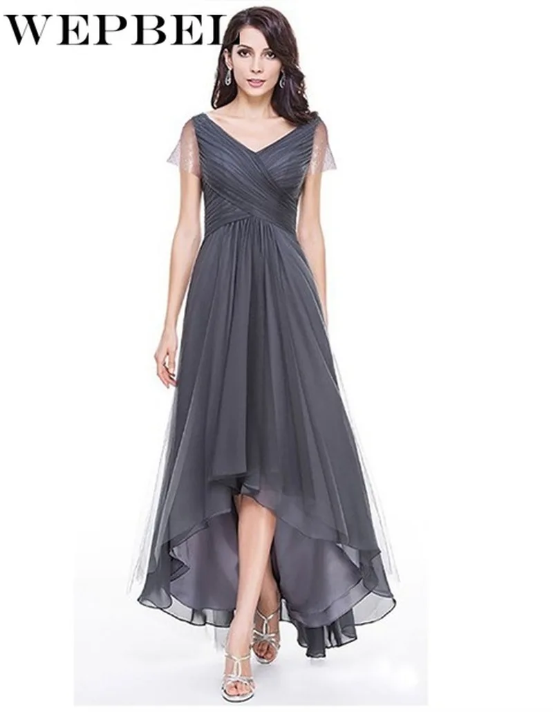 

WEPBEL Women V-neck Backless Short Sleeve Elegant Chiffon Prom Evening Party Dresses Formal Maxi Dress Plus Size S-5XL