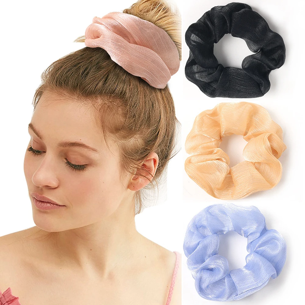 

1PC Fashion Bright Mesh Hair Ring Oversized Hair Scrunchies Large Intestine Elastic Hair Band Solid Color Hair Accessories