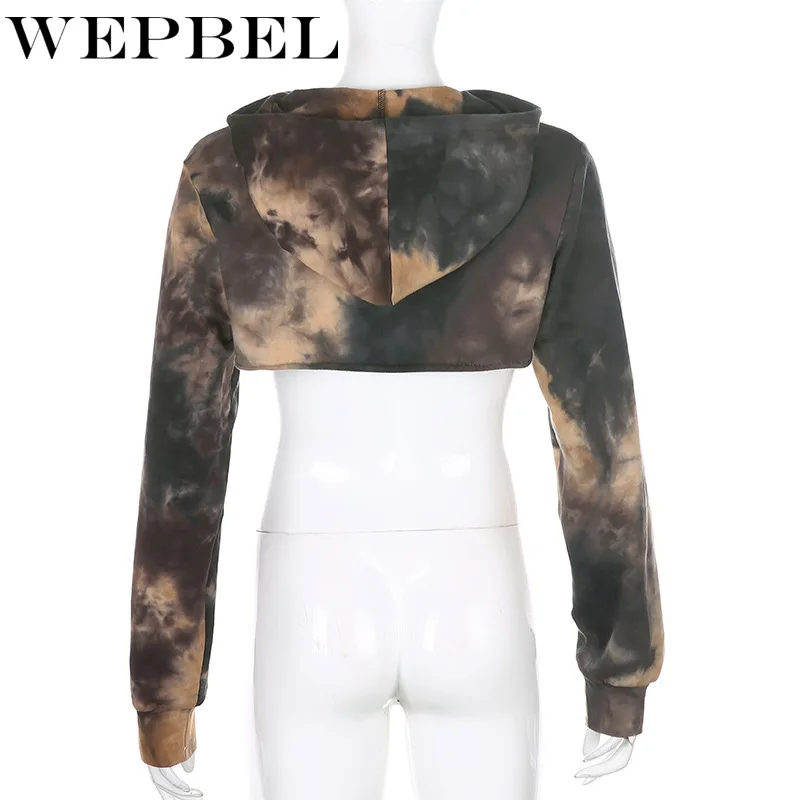 

WEPBEL Womens Cropped Hoodies Tie Dye Printed Hooded Sweatshirts Sport Casual Short Hoodies Tops
