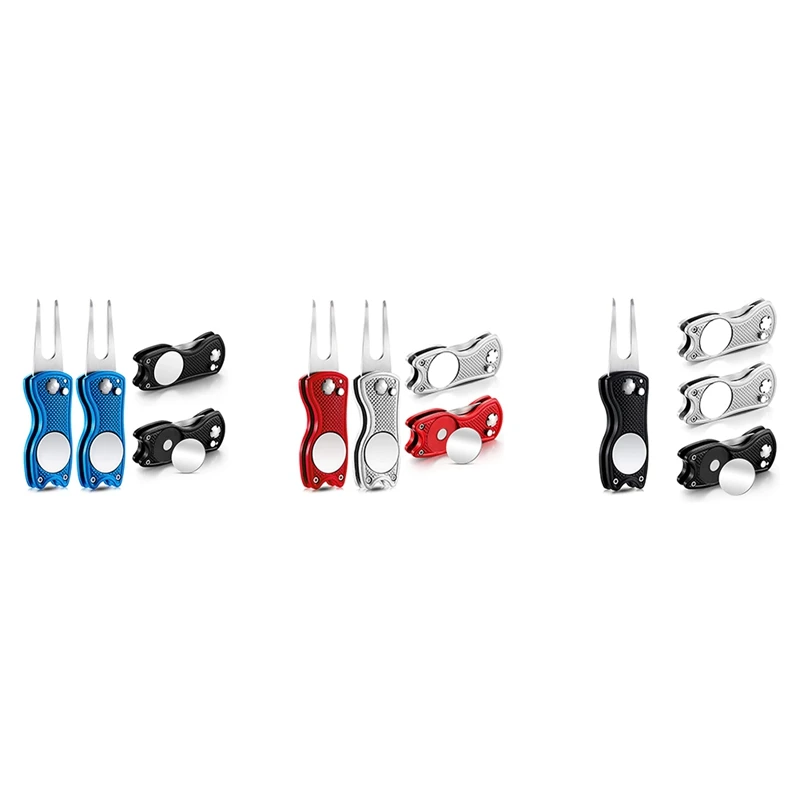 

ELOS-4 Pcs Golf Repair Tool Stainless Steel Foldable Golf Divot Tool Golf Up Button Tool Golf Ball Marker