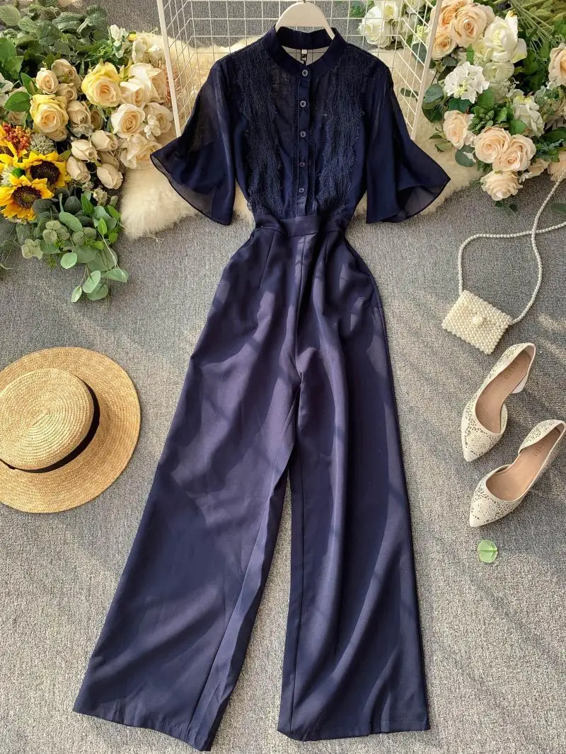 Кружевной комбинезон Женская одежда 2020 корейские винтажные элегантные прямые