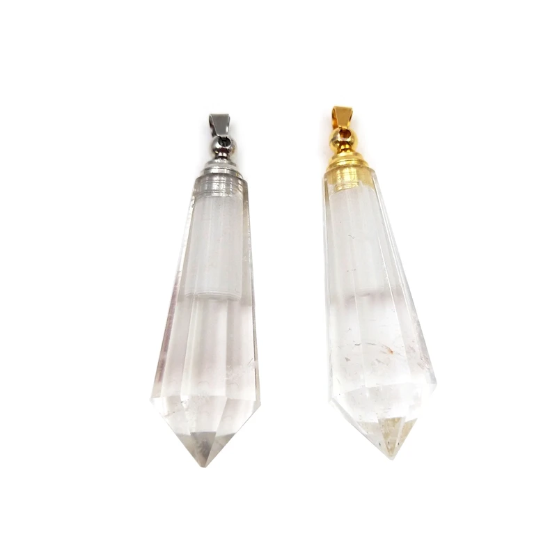 

Gold Silver Plated Hexagon Natural Clear Quartz Perfume Bottle Pendant Crystal Essential Oil Diffuser Healing Necklace Jewelry