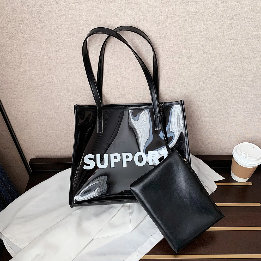 

Summer Casual Jelly Transparent Handbag Large Capacity Underarm Shoulder Bag For Women Fashion PVC Ladies Composite Bags Handbag