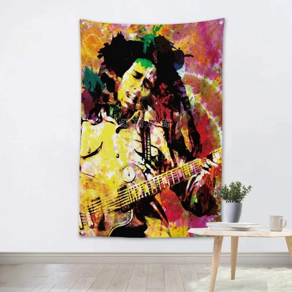 

Bob Marley Reggae Large Rock Flag Banners Four-Hole Wall Hanging Painting Bedroom Studio Party Music Festival Background Decor 5