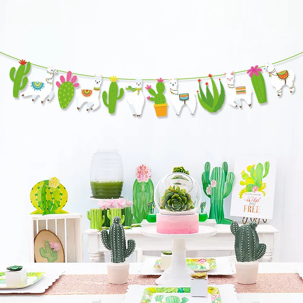 

Kids Birthday Parties Decorations Kawaii Alpaca Cactus Theme Party Hanging Bunting Banners Cartoon Birthday Party Favor Supplies