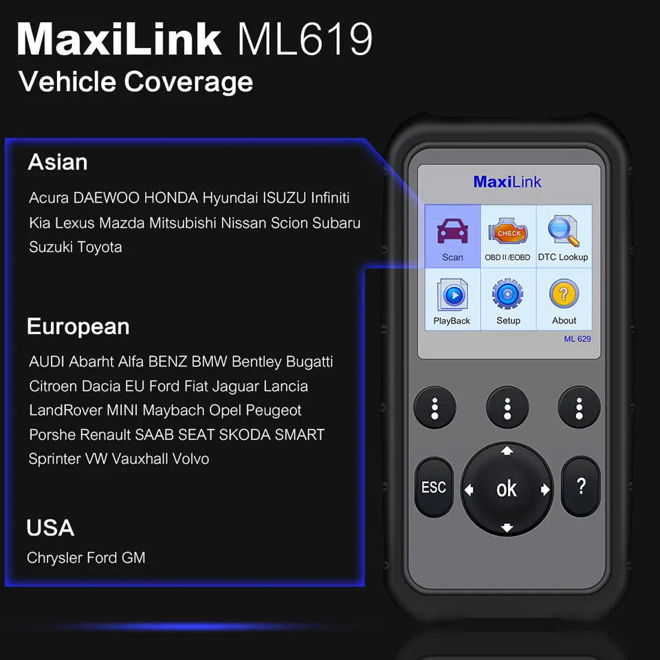 Autel ML629 OBD2 сканер автомобильный диагностический инструмент считыватель кодов +