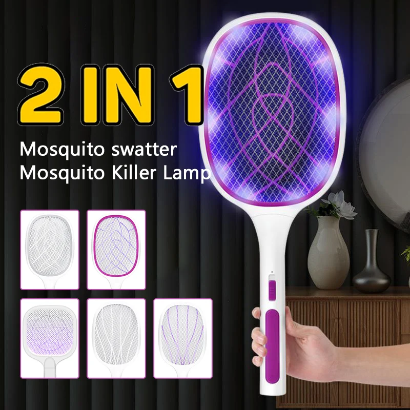 Matamoscas el&eacute;ctrico con luz UV, l&aacute;mpara LED recargable por USB, trampa para mosquitos, raqueta, antiinsectos, Zapper, herramientas de verano-1