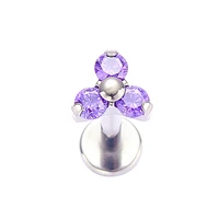 astm f136 titanium internally threaded labret rings with purple zircon trio tops lip stud body piercing jewelry