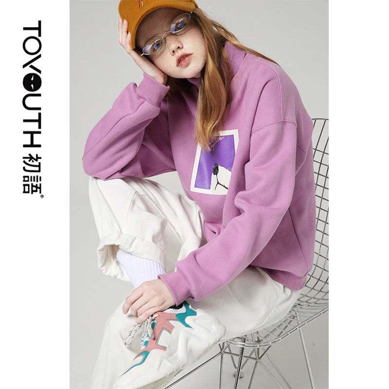 Женская водолазка с длинным рукавом надписью|Женские толстовки и свитшоты| |