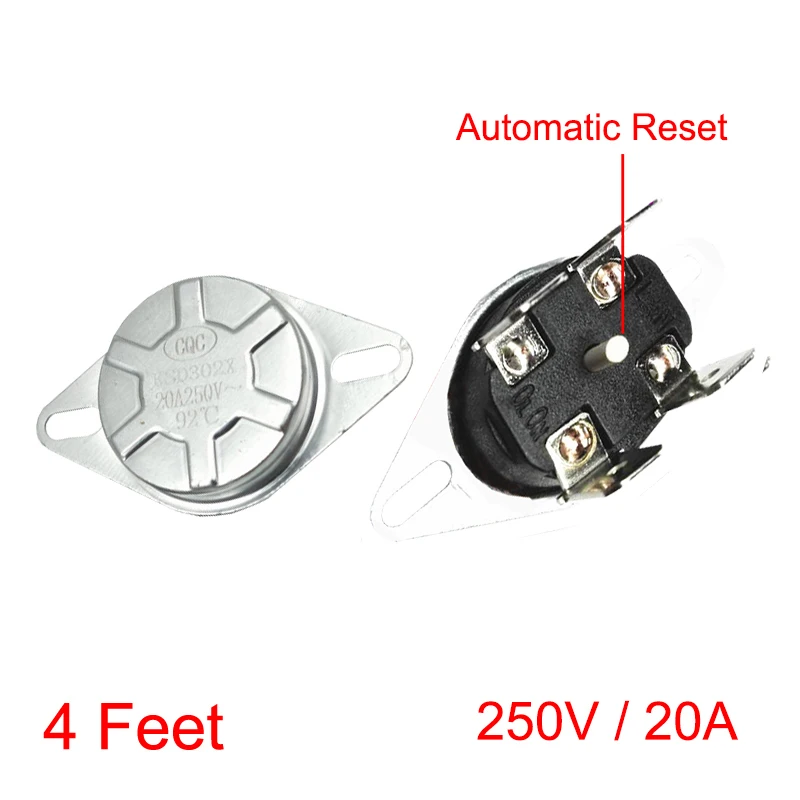 60 65 70 80 95 125 150 Degree 4 Feet Circular 4P NC KSD302X/T 250V 20A Automatic Reset Heater Thermostat Temperature Switch