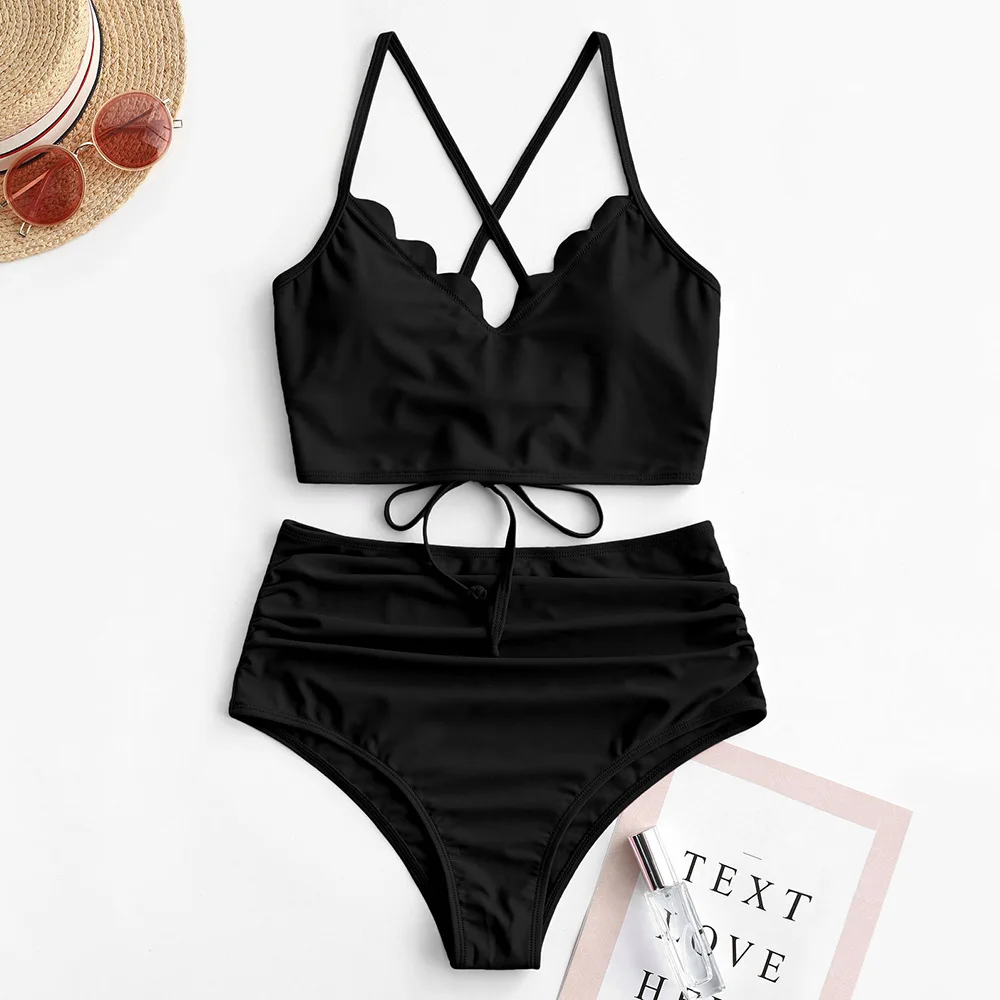 Женский раздельный купальник ZAFUL кружевной купальник-танкини с рюшами и