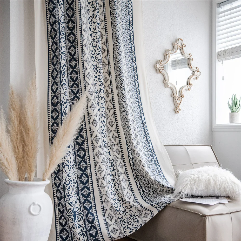 

Bohemian Cotton Curtains Linen Printing Window Hanging Countryside Blackout Drop Scene Screen Home Decoration Cloth