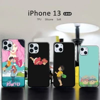 ponyo on the cliff anime cartoon phone case black color for iphone 13 12 11 mini pro x xr xs max 6 6s 7 8 plus se coque funda