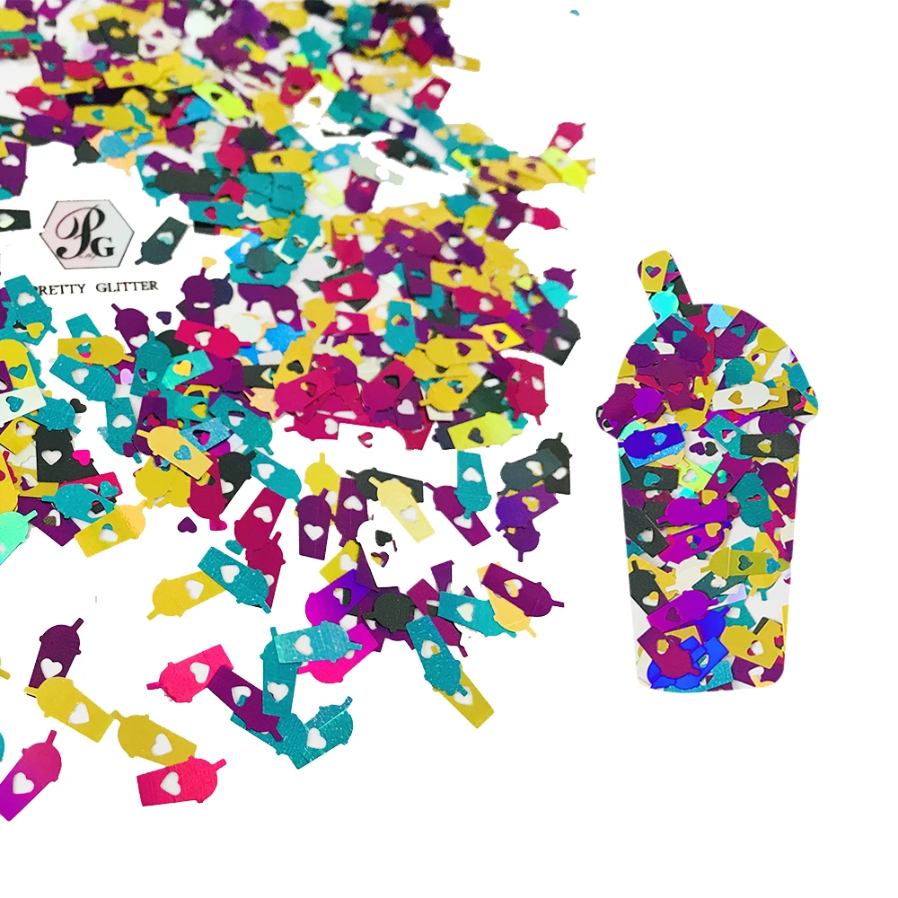 PrettyG 1 коробка разноцветная кофейная чашка Форма ногтей блестками и пайетками для