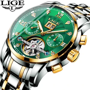 LIGE Business Watch Men Automatic Mechanical Tourbillon Watch Luxury Fashion Stainless Steel Sport W in India