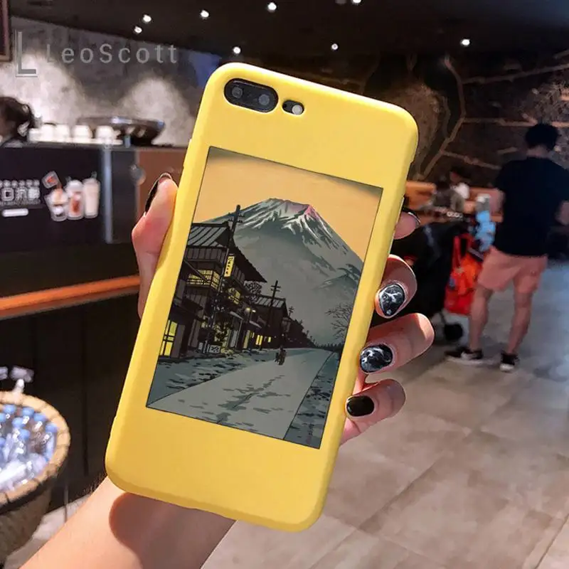 

Mount Fuji Art Painting Phone Case Yellow Candy Color for iPhone 6 7 8 11 12 s mini pro X XS XR MAX Plus