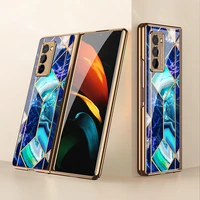 gkk tempered glass case for samsung galaxy z fold 2 3 4 5g luxury plating edge hard cover for samsung galaxy z fold4 3 2 case