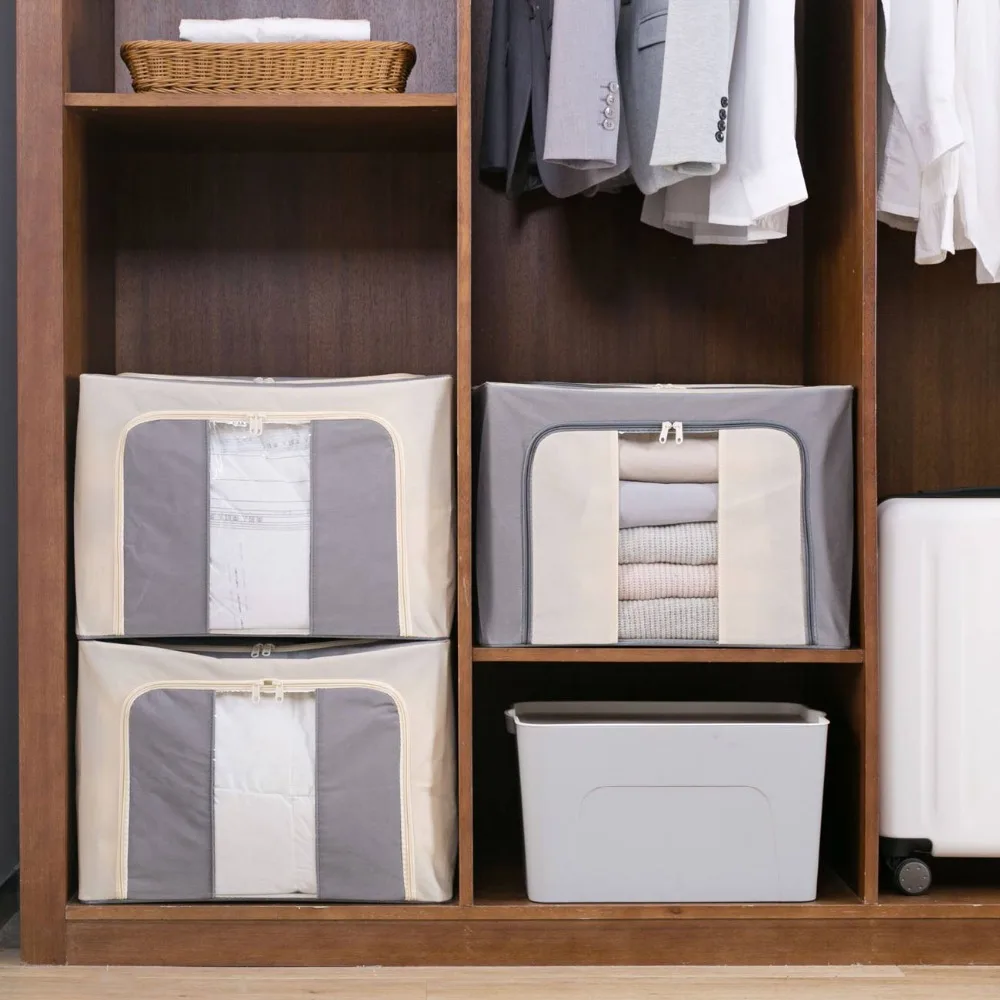 

Large Foldable Cloth Storage Bin Zipper Box Pillow Quilt Storage BagToys Snacks Underwear Container Closet 72L